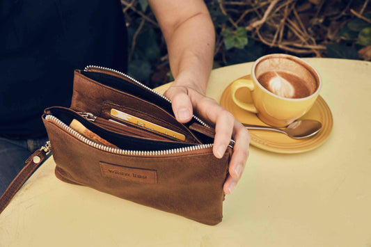 Tan Mini Sling Wallet and Clutch Bag