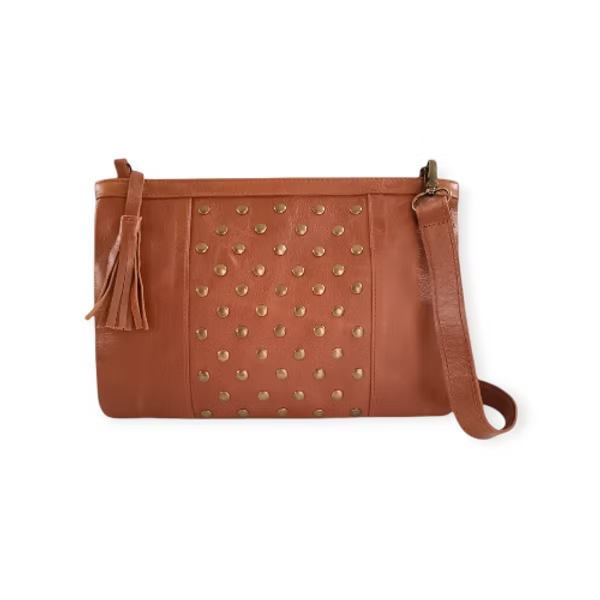 Studded Feminine Sling/Clutch Pecan