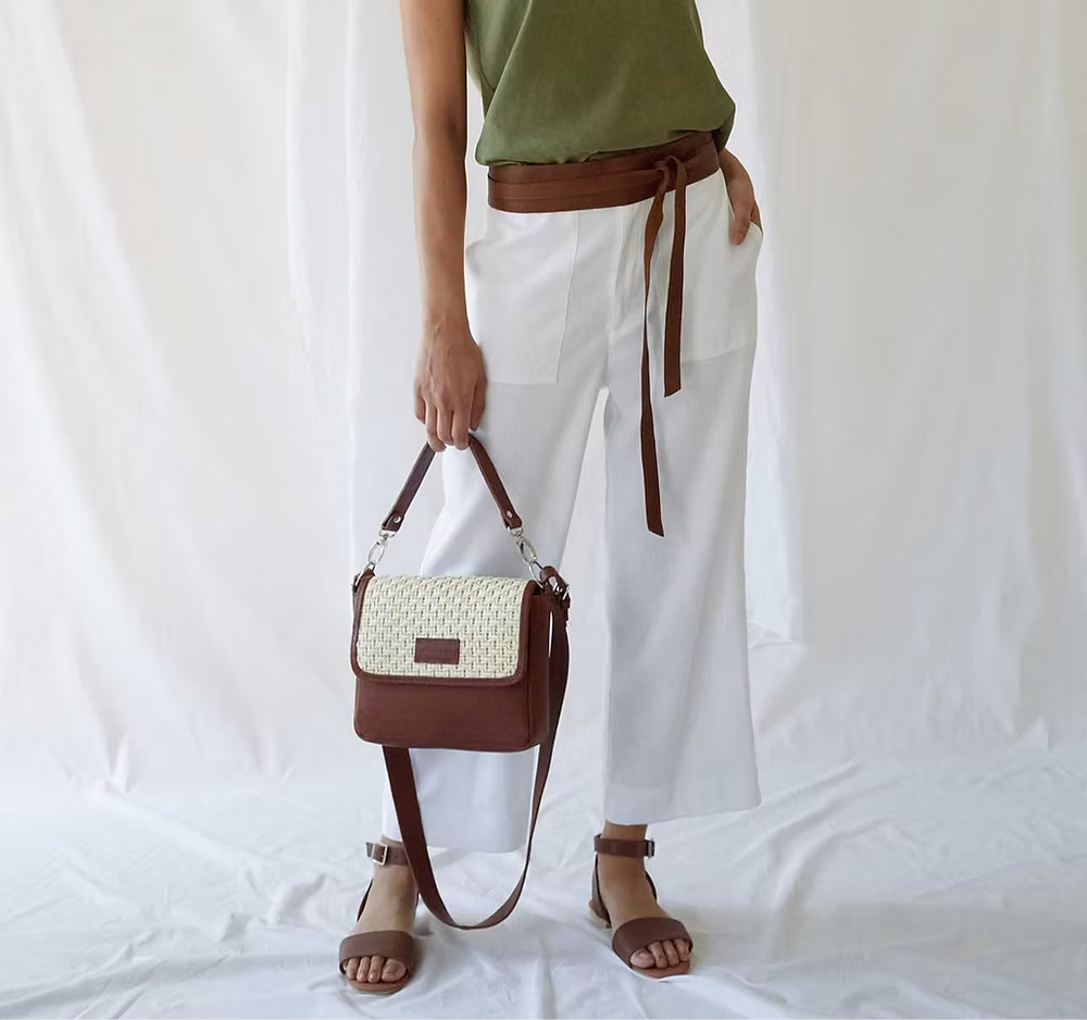 Tan and Raffia Box Bag