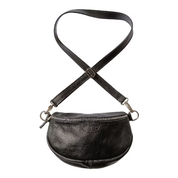 Black Roomy Lunar Bag with Leather Strap
