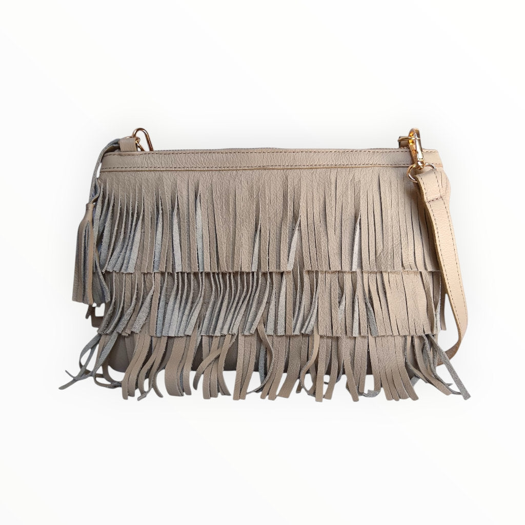 Cream Fringed Sling/Clutch