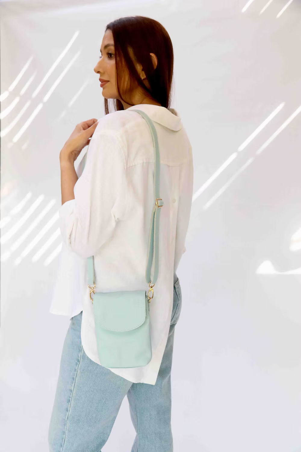 Sky Blue Phone Bag with Leather Strap