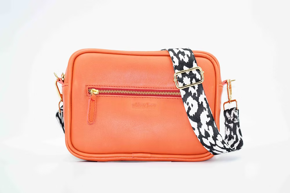 Small Coral Camera Bag with Abstract Strap