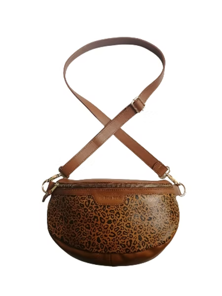 Roomy Tan and Animal Print Lunar Bag with Leather Strap