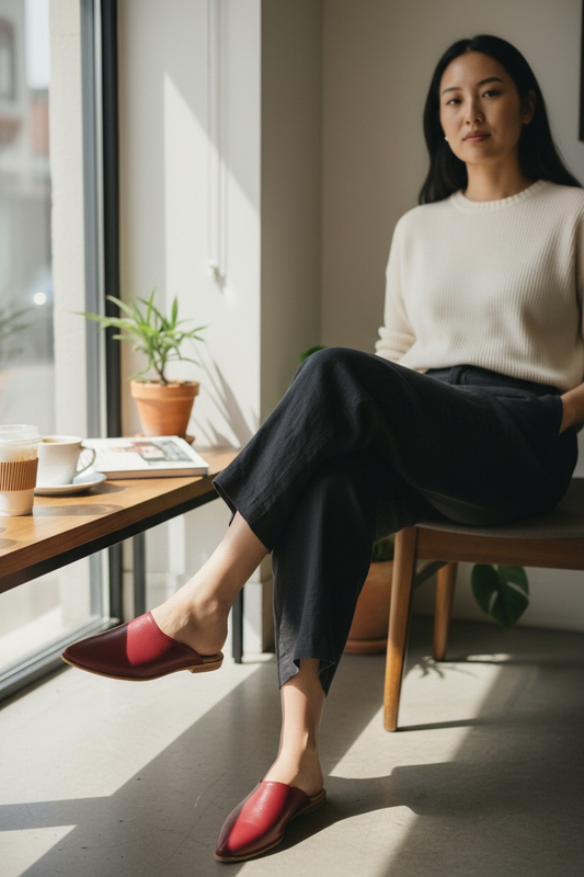 Leather Mules - Burgandy
