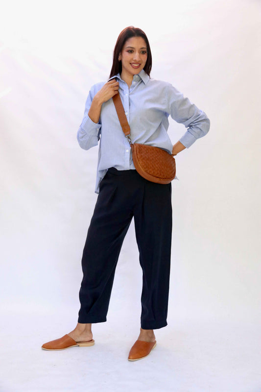 Navy Tencel Barrel Pants