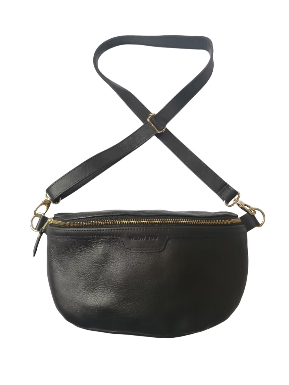 Large Black Lunar Bag with Leather Strap