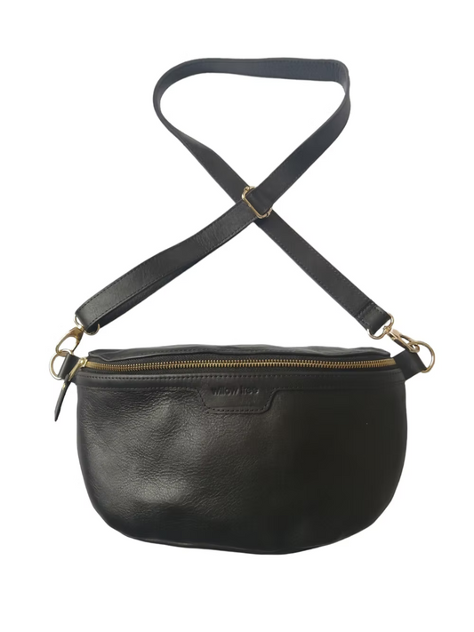 Large Black Lunar Bag with Leather Strap