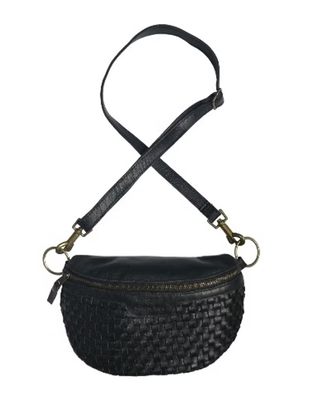 Woven Black Lunar Bag with Leather Strap