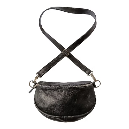 Black Roomy Lunar Bag with Leather Strap