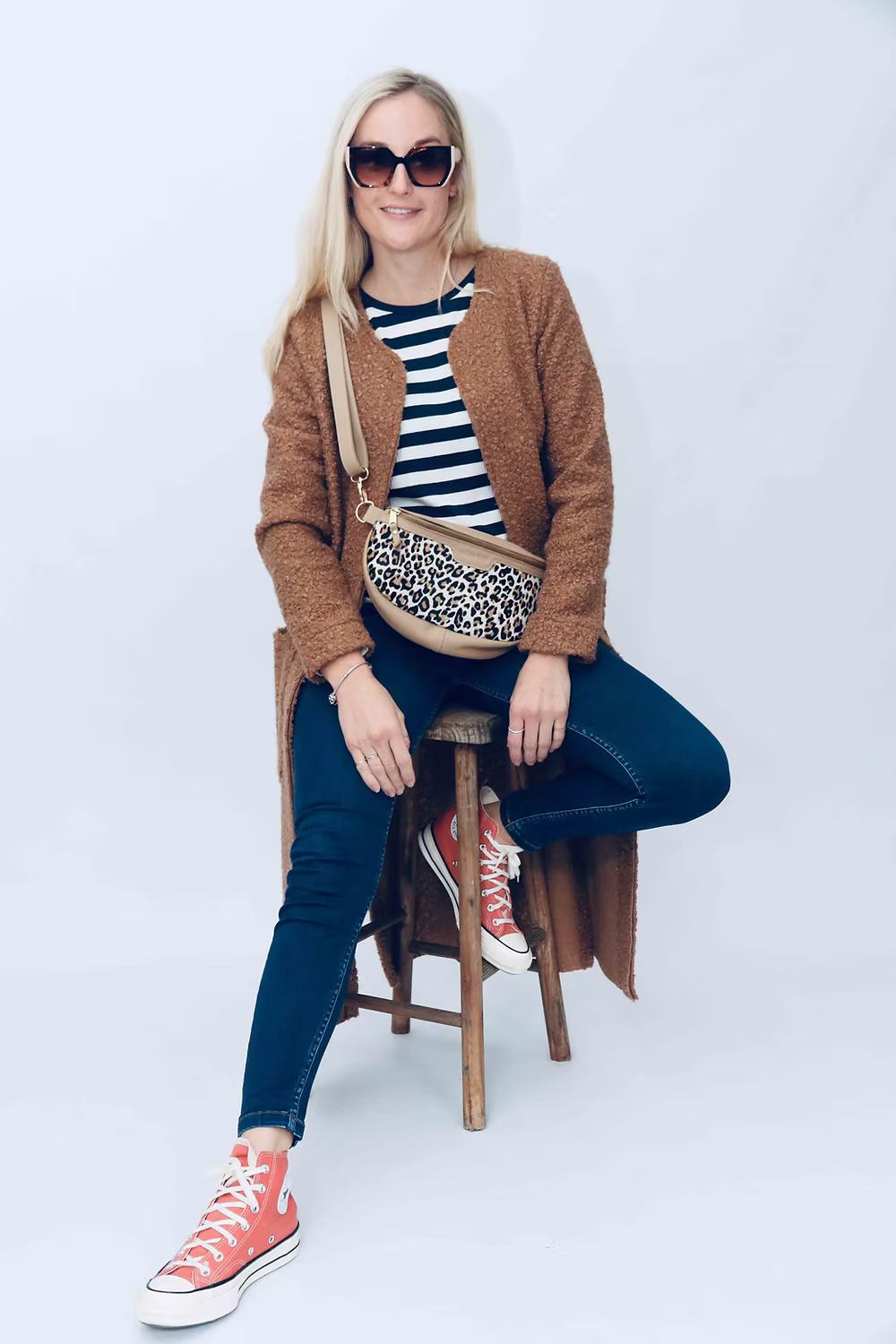 Roomy Stone and Leopard Lunar Bag with Leather Strap