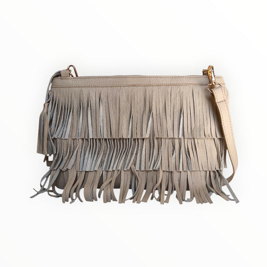 Cream Fringed Sling/Clutch