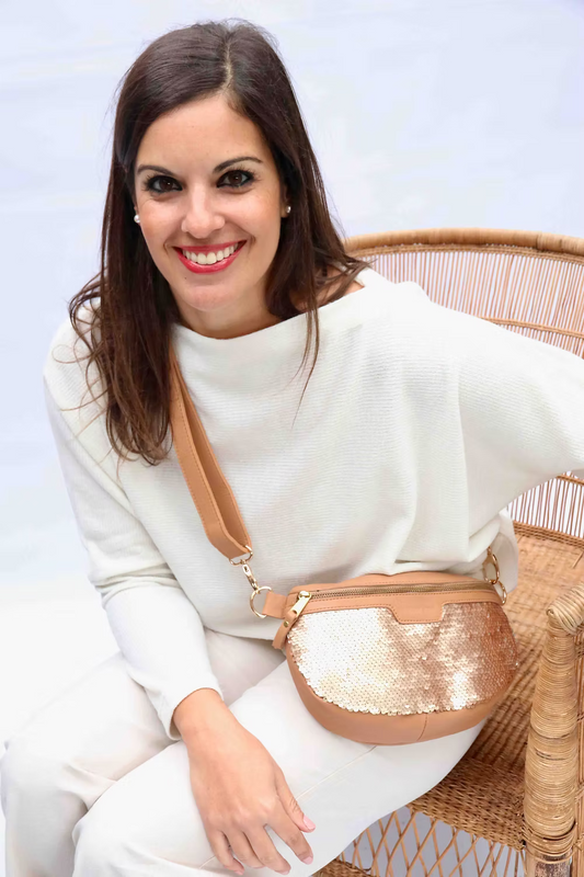 Roomy Hazel and Sequin Lunar Bag with Leather Strap