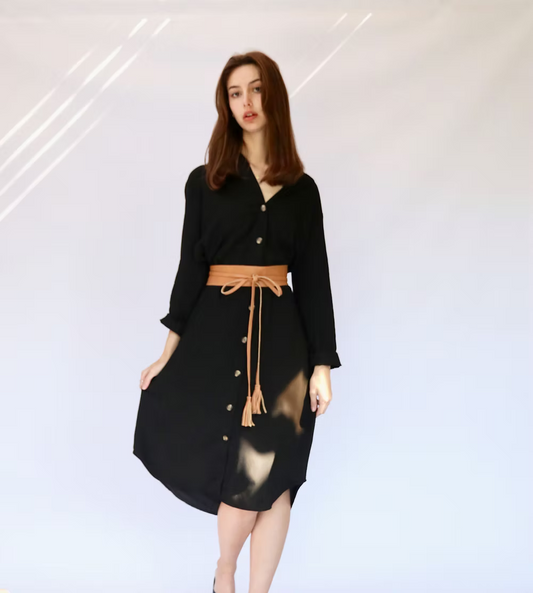 Tan Tassle Wrap Tie Belt