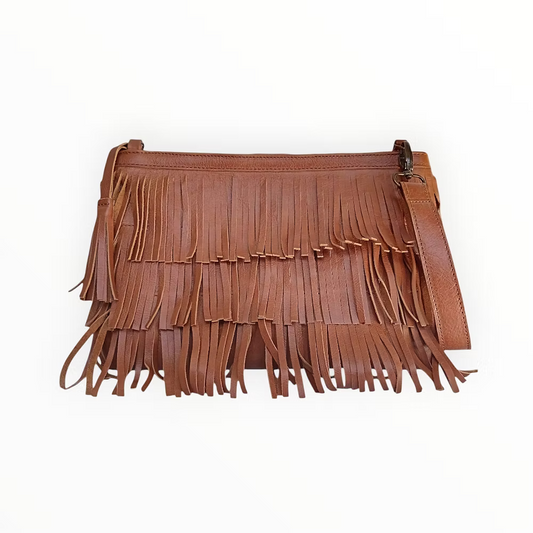 Tan Fringed Sling/Clutch