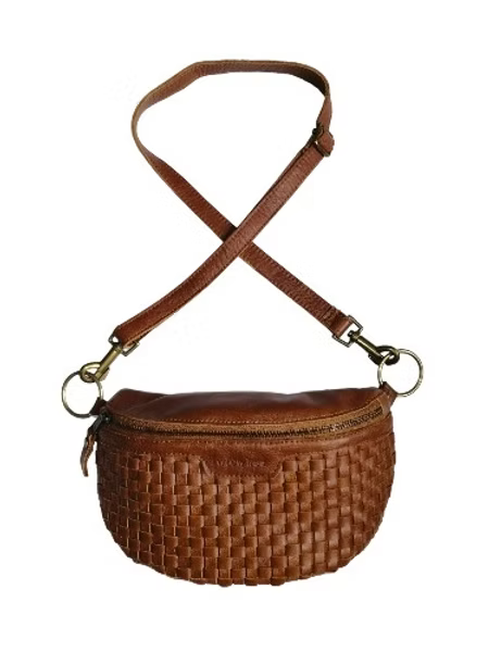 Woven Tan Lunar Bag with Leather Strap